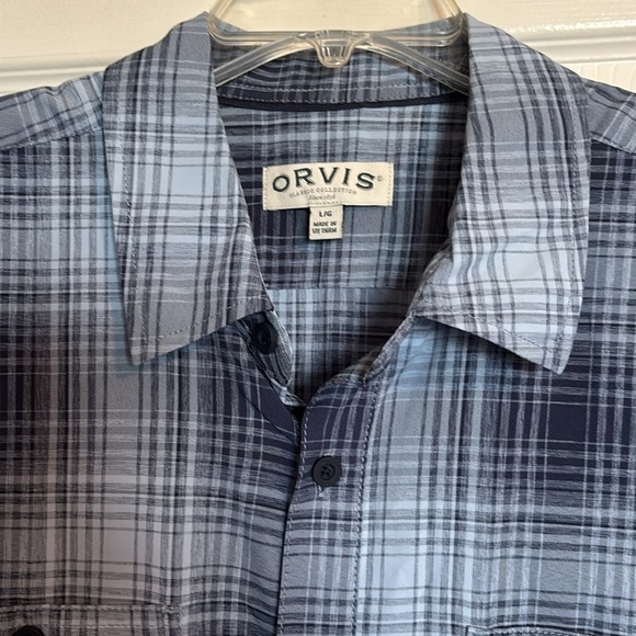 Orvis men’s blue plaid short sleeve button down shirt size large - Picture 2 of 8